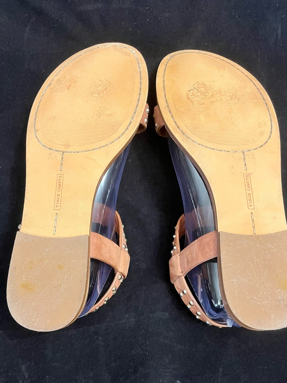 Vince Camuto Studded Tan Women's Leather T-Strap Sandals 8.5 - Picture 7 of 7